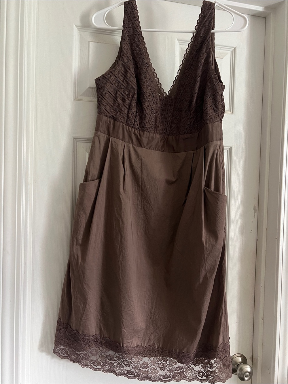 Moulinette Soeurs Chocolate Lace-Trim V-Neck Chemise